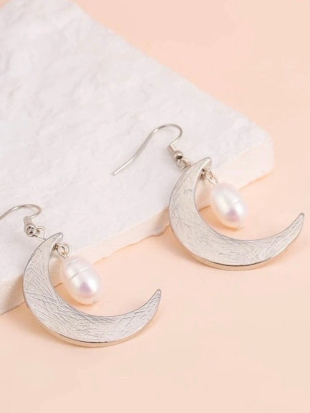 “Pearl in Sliver Moon” Baroque Freshwater Textured Crescent Celestial Earrings